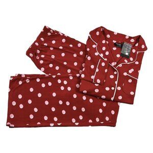 Kate Spade New York Women's 2PC Notch Pajama Set Jersey Red Pink Double Dot Size